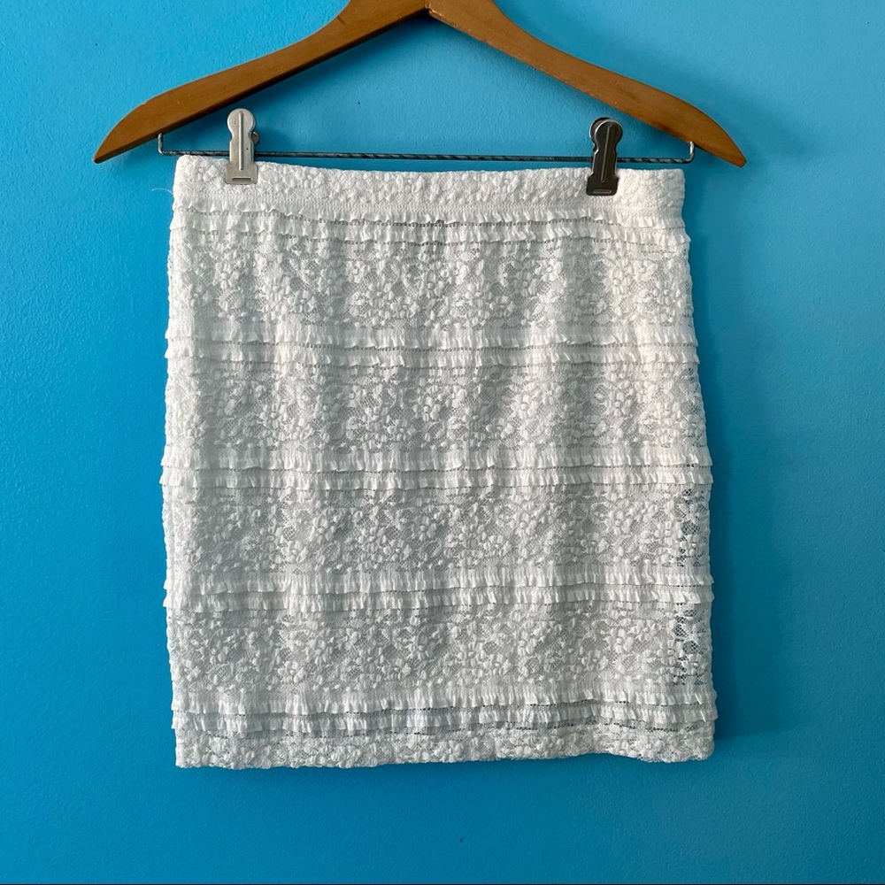 White Lace Mini Pencil Skirt Stretch Crochet